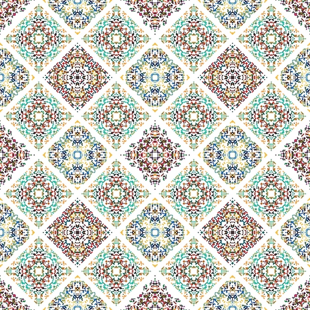 Seamless pattern with colorful flowers and leaves on a white background