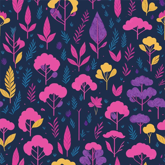 A seamless pattern with colorful flowers and leaves