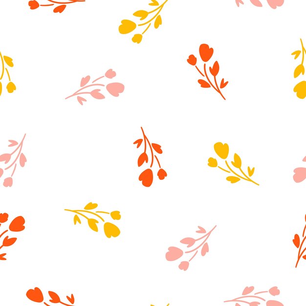 Seamless pattern with colorful flowers and white background.