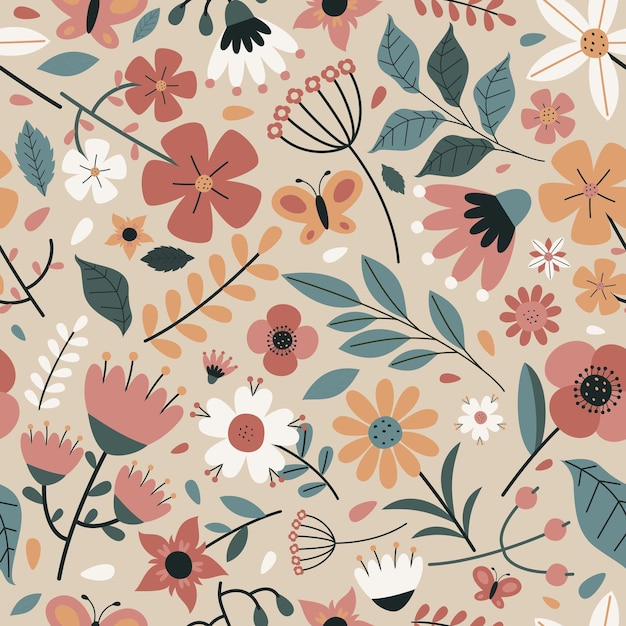 Seamless pattern with colorful flowers