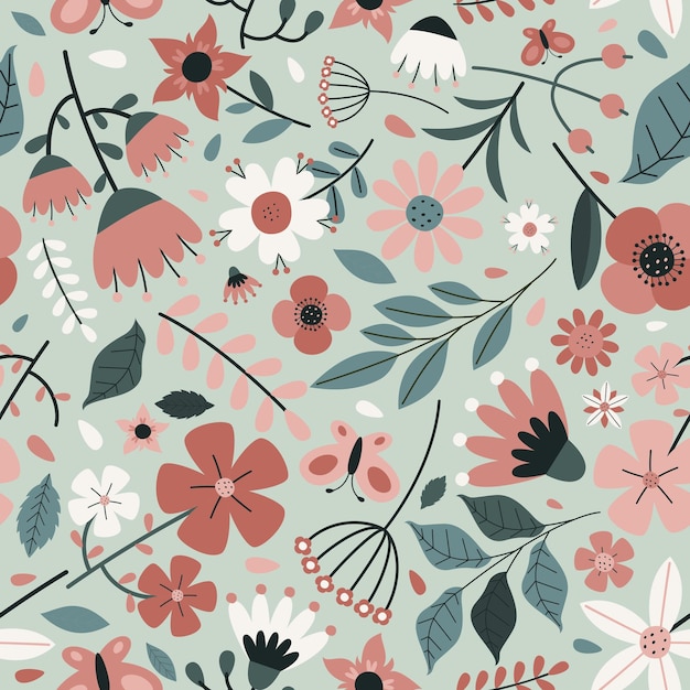 Seamless Pattern With Colorful Flowers