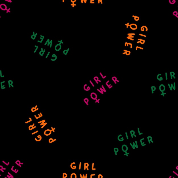 Vector seamless pattern with colorful girl power text