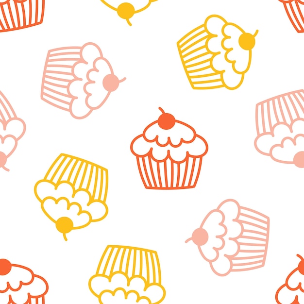 Seamless pattern with colorful hand drawn cupcakes.