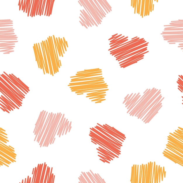 Vector seamless pattern with colorful hand drawn doodle hearts