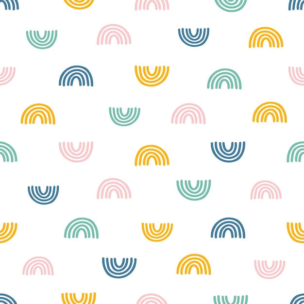 Seamless pattern with colorful hand drawn rainbows