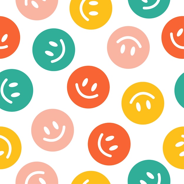 Vector seamless pattern with colorful happy face