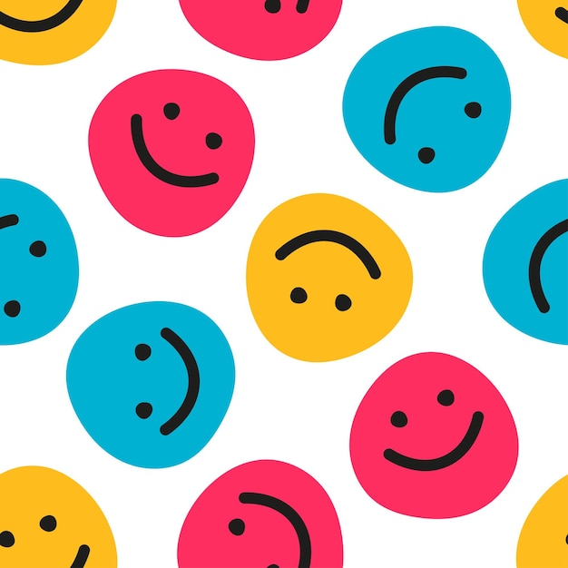 Seamless pattern with colorful happy faces.