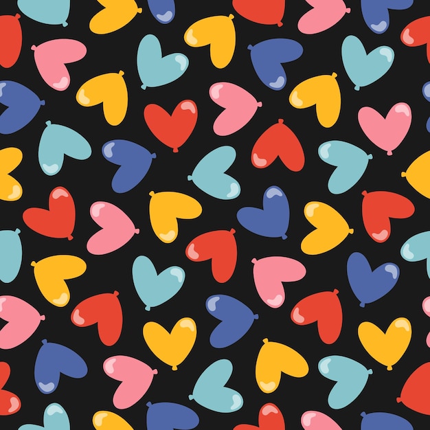 Vector seamless pattern with colorful heart shaped ballons