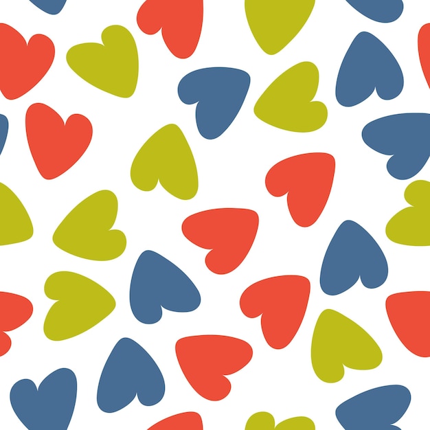Seamless pattern with colorful hearts in hand drawn flat style