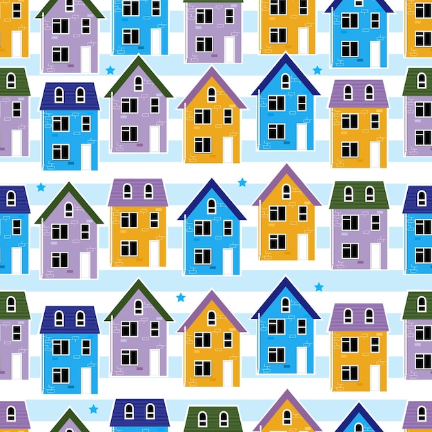 Seamless pattern with colorful homes in flat design