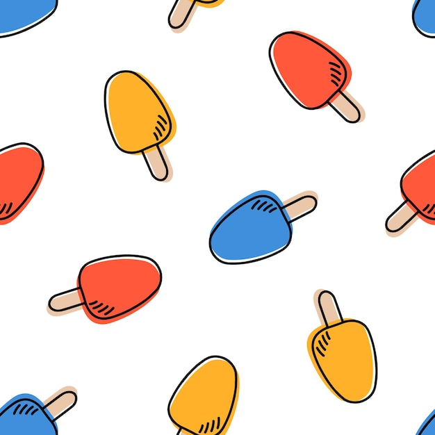 Seamless pattern with colorful ice cream and black background