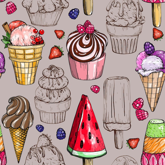 Seamless pattern with colorful ice cream