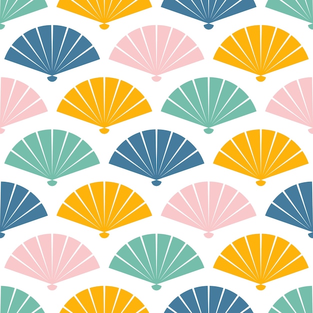 Vector seamless pattern with colorful japanese fans