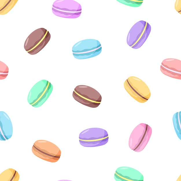 Seamless pattern with colorful macaroon cookies vector background wallpaper sweet dessert