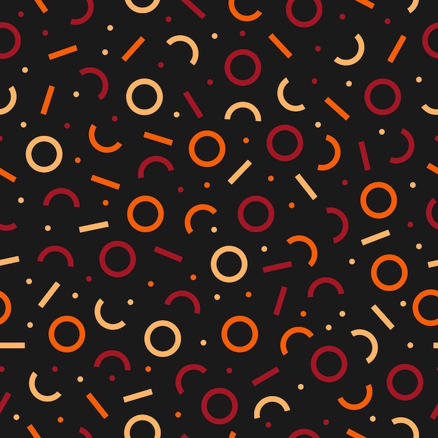 Seamless pattern with colorful memphis design and black background