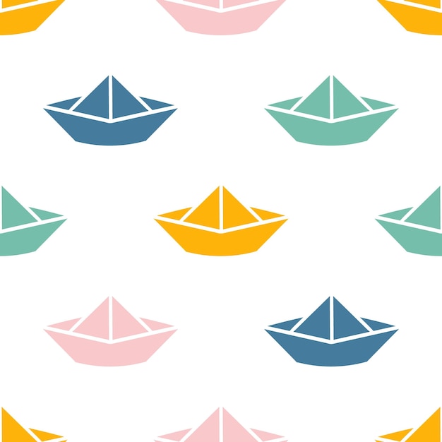 Vector seamless pattern with colorful origami boat