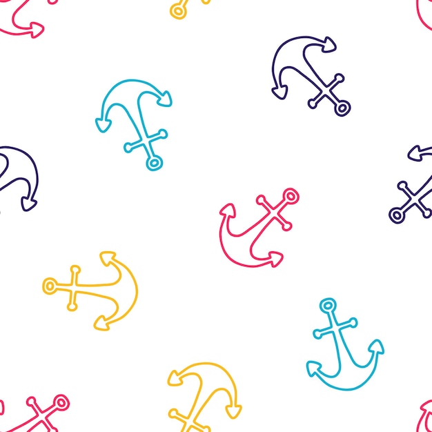 Vector seamless pattern with colorful outline anchors