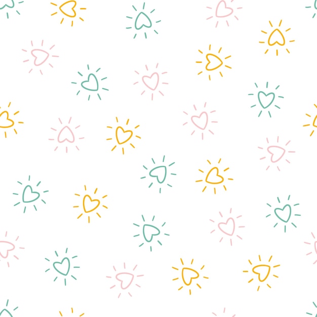 Seamless pattern with colorful outline hearts