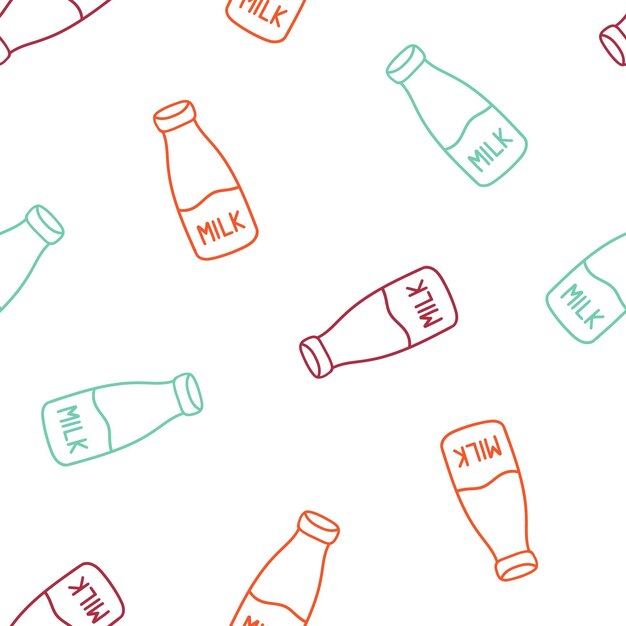 Бесшовный рисунок с красочными очертаниями молочных бутылок