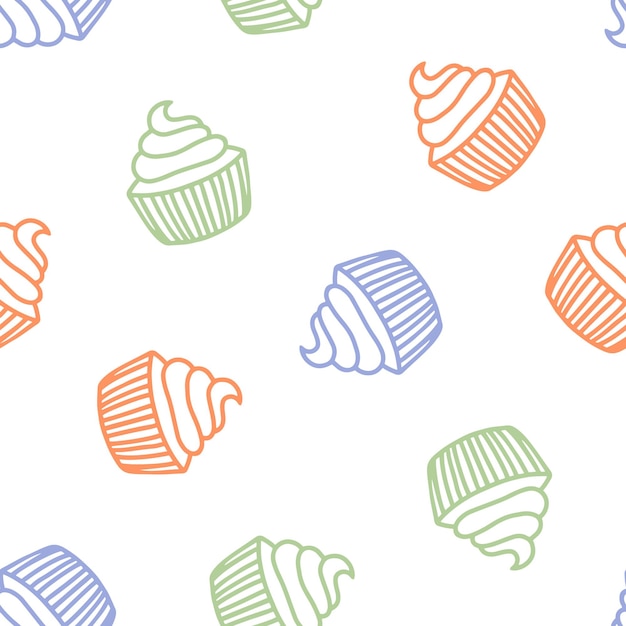 Seamless pattern with colorful outline muffin