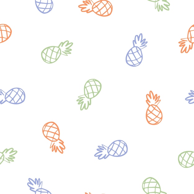 Seamless pattern with colorful outline pineapples