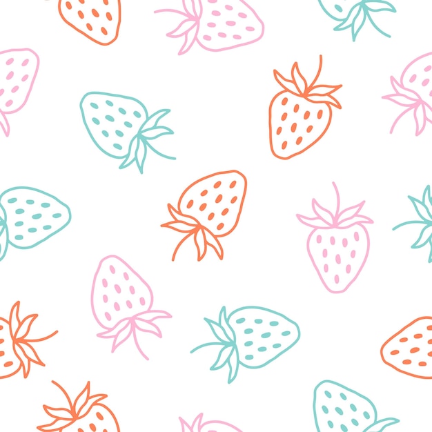 Seamless pattern with colorful outline strawberry