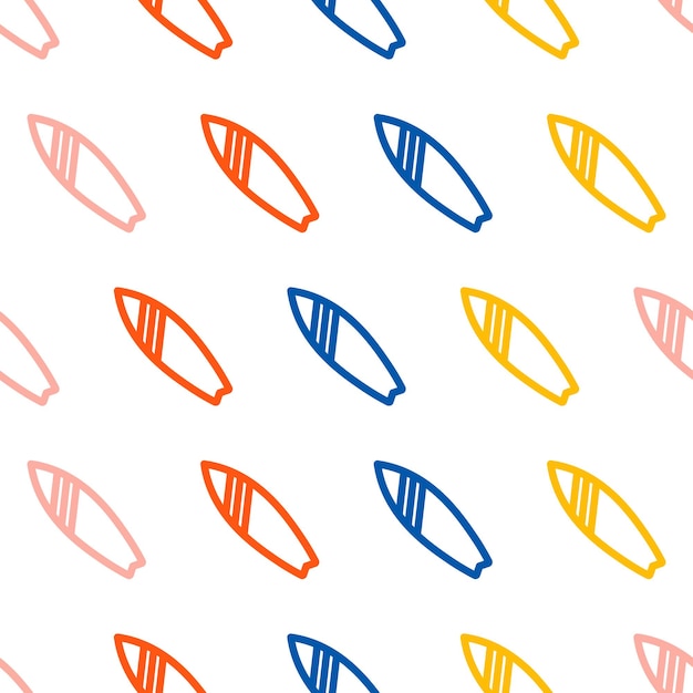 Vector seamless pattern with colorful outline surfboard