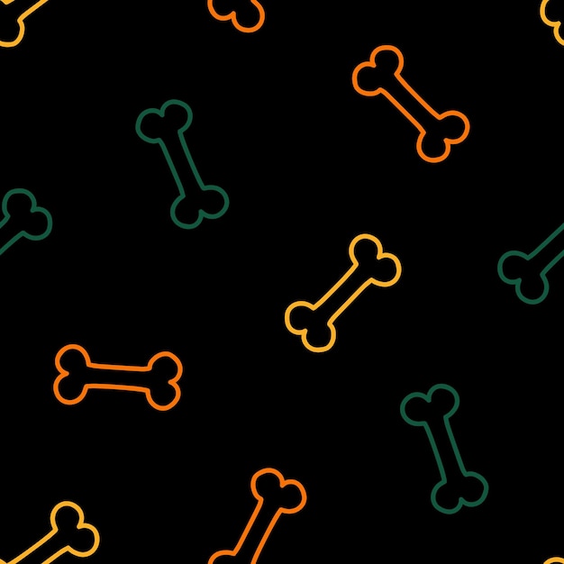 Seamless pattern with colorful outline treat bones and black background