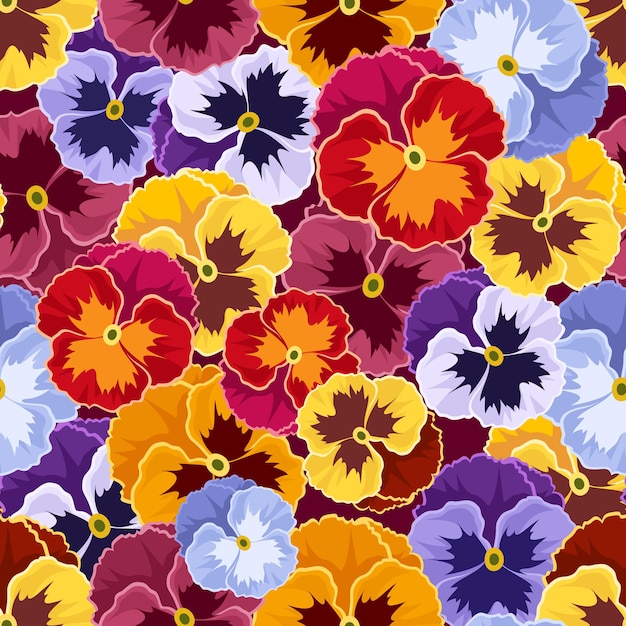 Vector seamless pattern with colorful pansy flowers