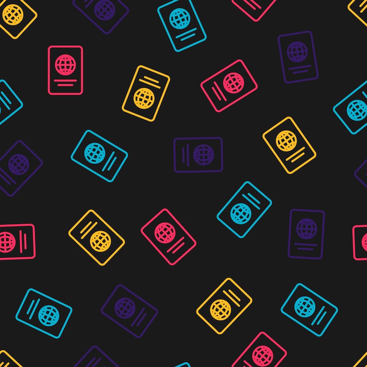Vector seamless pattern with colorful passport