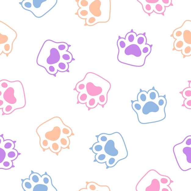 Seamless pattern with colorful paws