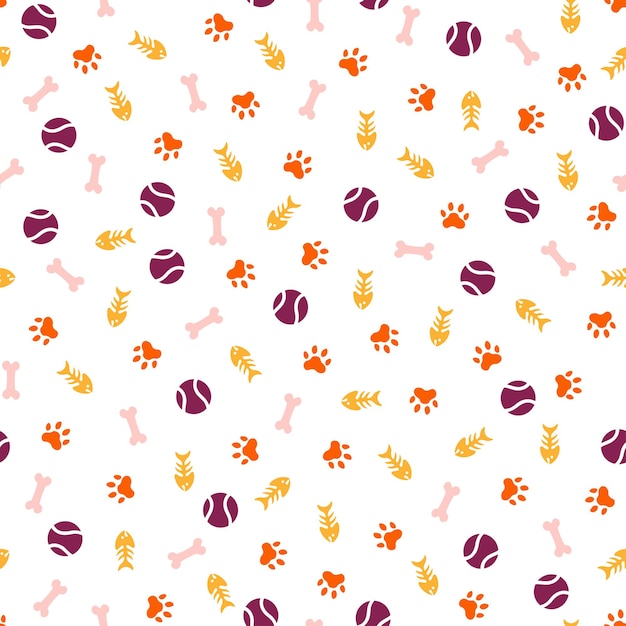 Seamless pattern with colorful pet elements