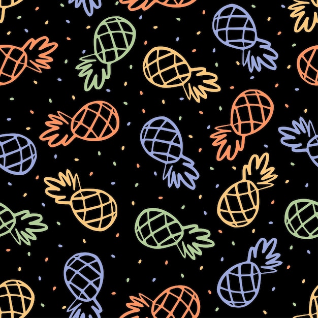 Seamless pattern with colorful pineapples and dots