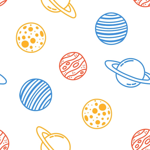 Seamless pattern with colorful planets.