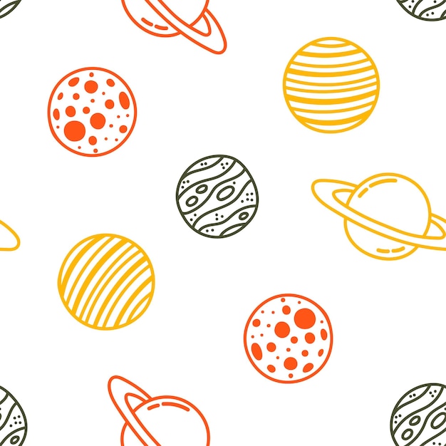 Seamless pattern with colorful planets