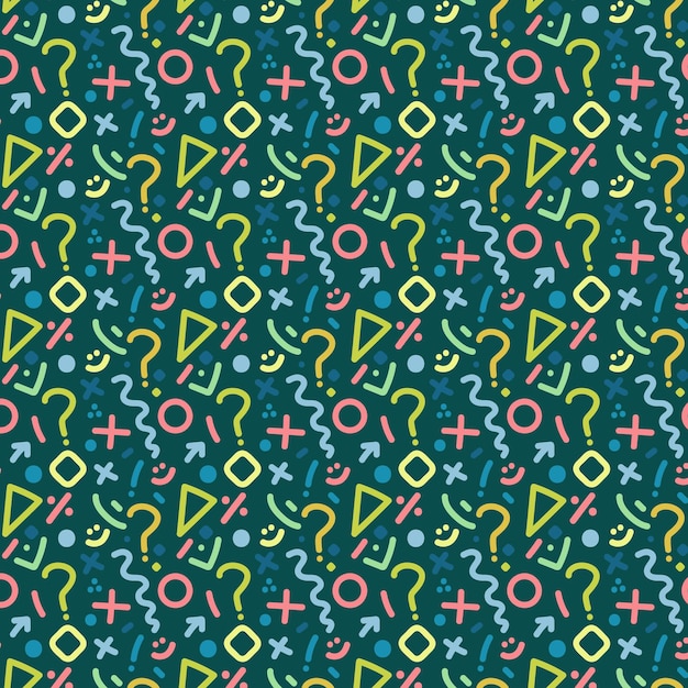 Seamless pattern with colorful question marks on a blue background