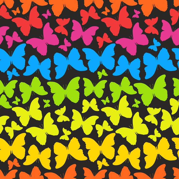Vector seamless pattern with colorful rainbow butterflies