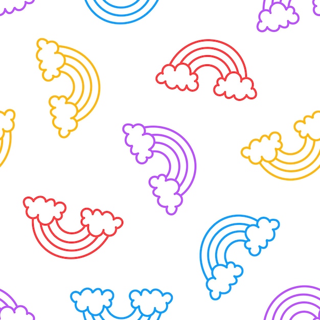 Seamless pattern with colorful rainbows and clouds