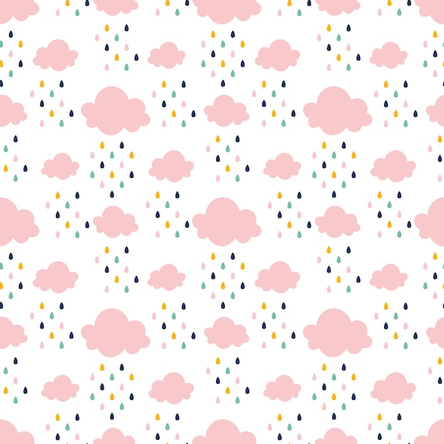 Seamless pattern with colorful rainy clouds