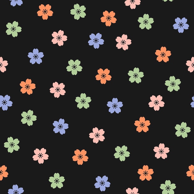 Seamless pattern with colorful sakura flowers