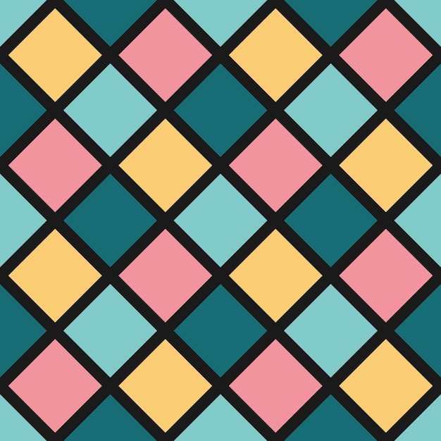 カラフルな正方形と黒の背景のシームレス パターン