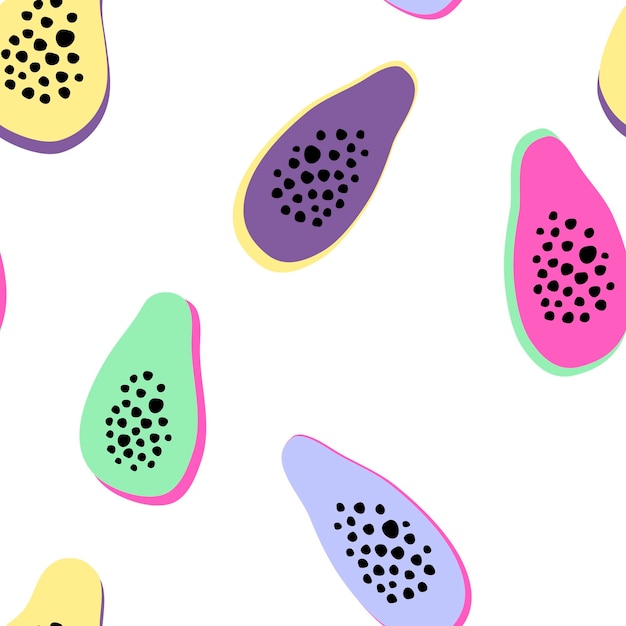 Seamless pattern with colorful stylized papaya on white background.