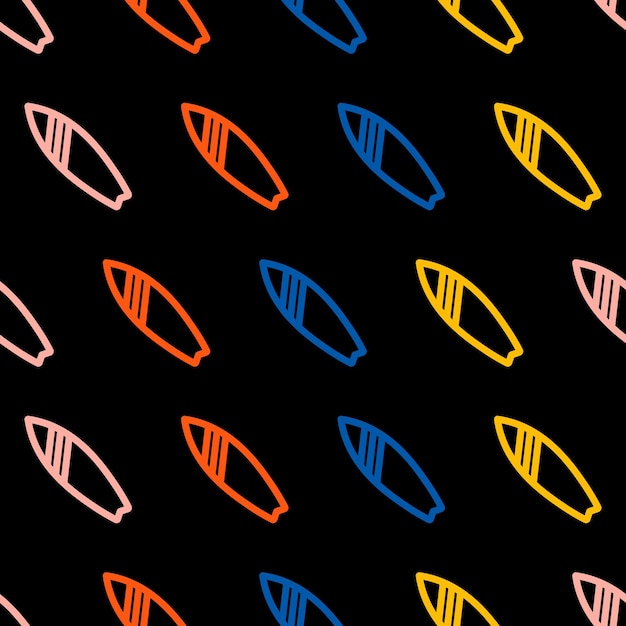 Seamless pattern with colorful surfboard