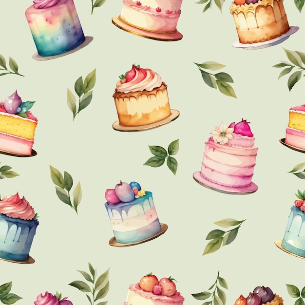 seamless pattern with colorful sweet cake pastry illustration