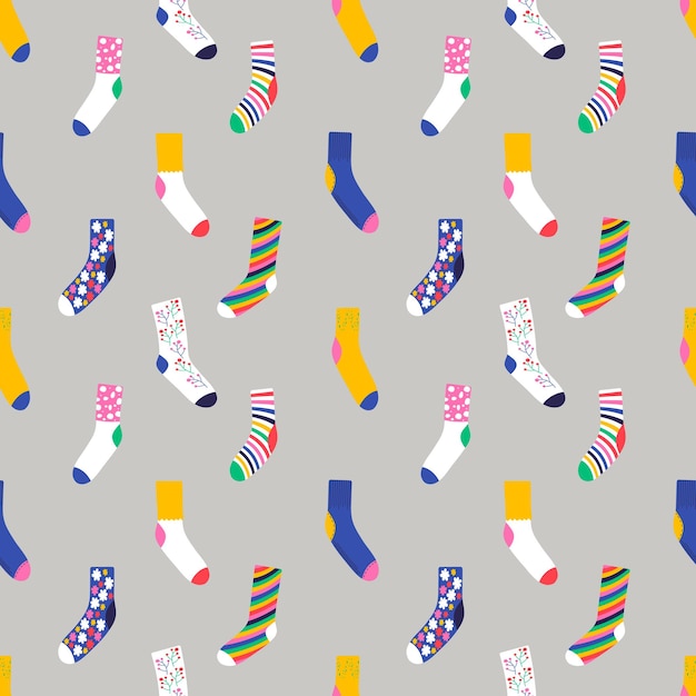 Бесшовный узор с красочными модными векторными иллюстрациями носков