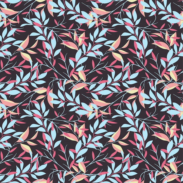 Seamless pattern with colorful tropical leaves