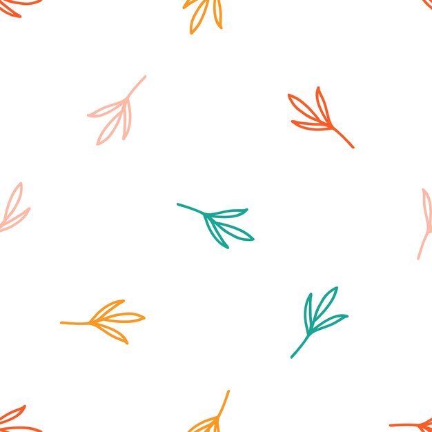 Seamless pattern with colorful with boho outline flower leaves