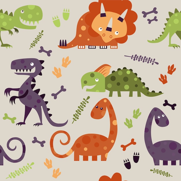 Seamless pattern with colourful  dinosaurs