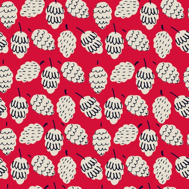 Seamless pattern with cones for wrapping paper surface design smm videoconferencing in red Christmas New Year winter holidays concept in Scandinavian Nordic hygge style