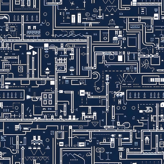 Vector seamless pattern with construction drawings on a dark blue background